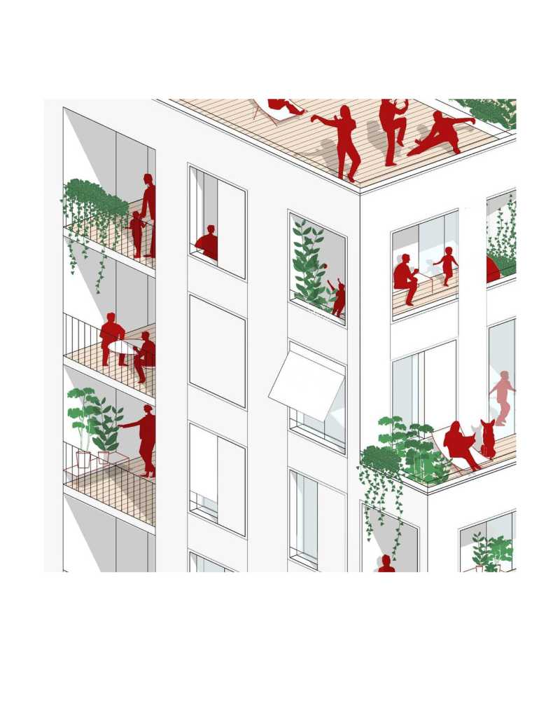 Gratte-ciel Villeurbanne collectif participatif vue ciel cinema lyon Tiers-lieu beton de chanvre BREAM HQE Bas carbone